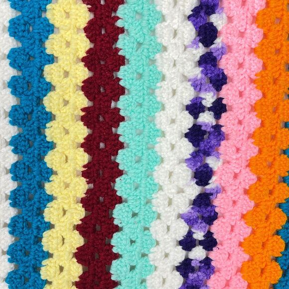 Rainbow striped Afghan Crocheted throw lap blanket hand-made Boho chic 37 x 67 - Picture 4 of 9